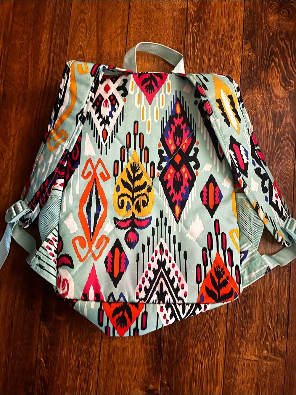 Vera Bradley Teal Ikat-Print Backpack with Multicolor Accents - Picture 3 of 4